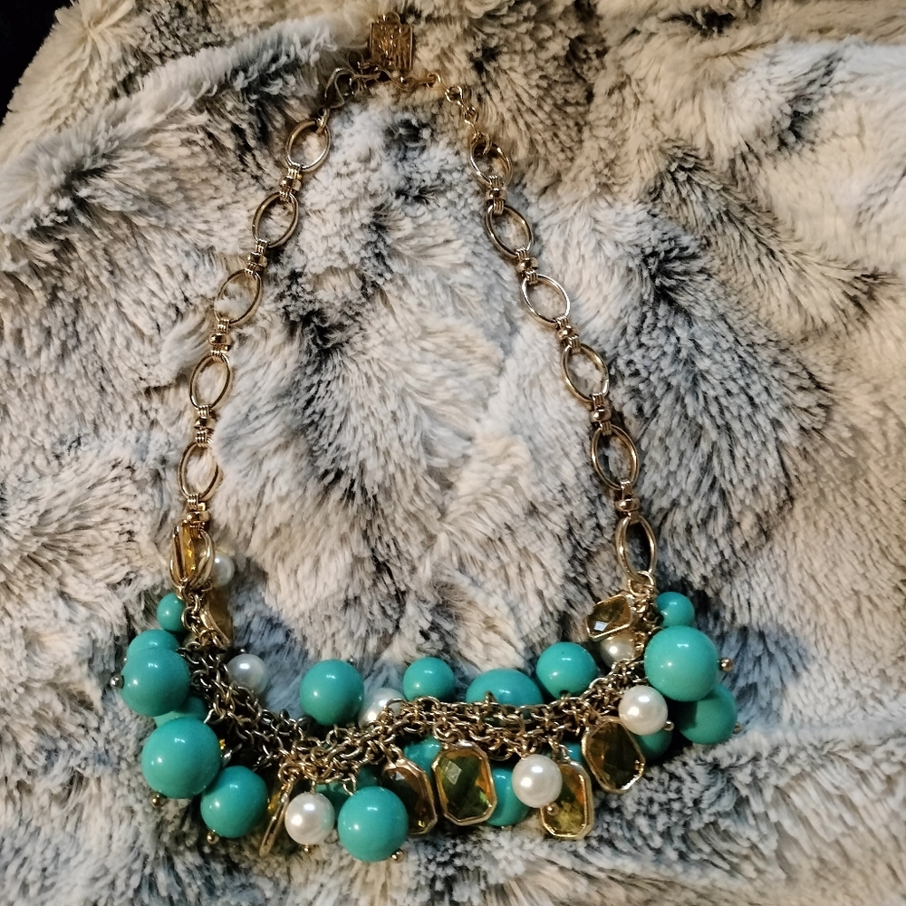 Anne Klein Aquamarine Bobble Necklace With Pearls